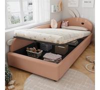 Letto singolo con contenitore,letto contenitore singolo 90x200cm, letti singoli con Testata coniglio,letto bambini con Telaio con slats, Sponde morbide rialzate, sponda del letto lato sinistro,Rossa