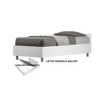 Letto Singolo con Contenitore, Testata Bassa, E Rete Modello NUAMO Dimensioni 80x190 cm Stile Minimal ed Essenziale Colore Bianco Frassino bianco