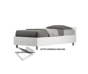 Letto Singolo con Contenitore, Testata Bassa, E Rete Modello NUAMO Dimensioni 80x190 cm Stile Minimal ed Essenziale Colore Bianco Frassino bianco