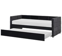 Letto singolo con secondo letto a scomparsa in velluto nero 90 x 200 cm