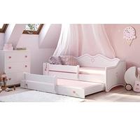 Letto Singolo Elblag, Sommier per Camera da Letto, Giroletto per Stanza, Struttura Porta Materasso, 164x88 h70 cm, Bianco e Rosa