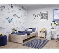 Letto Singolo Gdynia, Sommier per Camera da Letto, Giroletto per Stanza, Struttura Porta Materasso, 194x94 h37 cm, Rovere