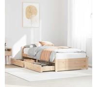 Letto Singolo in Legno Massello con 2 Cassetti, Rete a Doglie, Testiera, Struttura Robusta, single bed, letto bambina, per Camera da Letto e Camera degli Ospiti, Colore Legno Naturale, 90x200 cm
