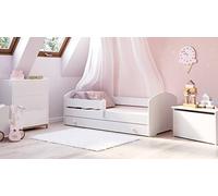 Dmora Letto Singolo per Bambini, Lettino con cassettone e Protezione anticaduta, con testiera Tonda, cm 144x78h58, Colore Bianco, Small