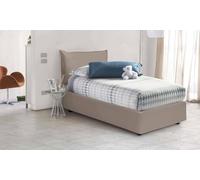 Letto Singolo Livia, Letto Contenitore con Rivestimento in Ecopelle, 100% Made in Italy, Apertura Laterale, Adatto per Materasso Cm 80x190, Tortora