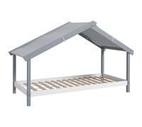 Letto Singolo per Bambini Casetta Tetto Stellato in Tessuto 213x100x140 cm Grigio