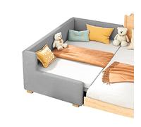 Letto singolo per bambini, in legno di pino massiccio, con supporto a doghe, guardrail rialzato, design allargato, ideale per la camera da letto di ragazzi e ragazze