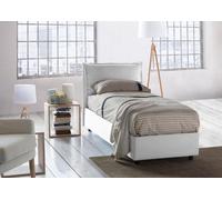 Letto Singolo Roberta, Letto Contenitore con Rivestimento in Tessuto, 100% Made in Italy, Apertura Laterale, con Materasso Cm 80x190 Incluso, Bianco