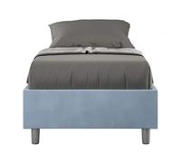 Letto Singolo senza rete imbottito con giroletto imbottito. Modello AZELIA Dimensioni 80x190 cm Posizionabile in Poco Spazio Essenziale Colore Azzurro azzuro