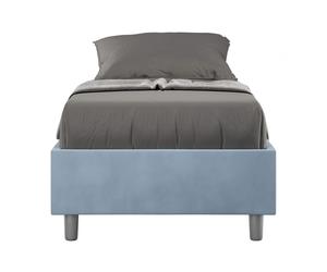 Letto Singolo senza rete imbottito con giroletto imbottito. Modello AZELIA Dimensioni 80x190 cm Posizionabile in Poco Spazio Essenziale Colore Azzurro azzuro