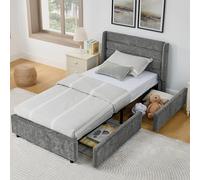 Letto singolo, superficie ciniglia, con 2 cassetti di grandi dimensioni per la conservazione, ideale per la cameretta dei bambini, lo studio (come letto aggiuntivo) e la camera degli ospiti (senza