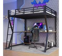 Letto soppalco 140 x 200 cm con ripiano per console per computer, scrivania ringhiera scale senza materasso nero