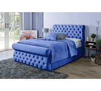 Letto super king con contenitore imbottito e sollevatore a gas, resistente, con base e testiera, elegante blu (cigno spagnolo), 1,8 m