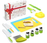 LETTO & TAILOR Coltello per bambini Set di 16 coltelli da cucina di sicurezza per bambini con tagliaverdure, coltello in legno, tagliere