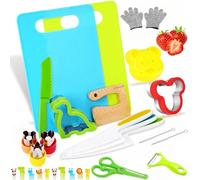 LETTO & TAILOR Coltello per bambini Set di 28 coltelli da cucina di sicurezza per bambini con tagliaverdure, coltello in legno, tagliere