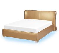 Letto Vera Pelle Color Oro a Doghe Testiera Alta Luci LED 140 x 200 cm Paris