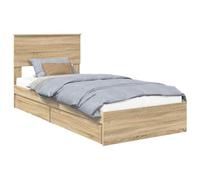 Letto with Storage and Headboard Rovere Sonoma 90 x 190 cm Single Bed Frame with Drawers, Engineered Wood Bed with Slatted Base, Easy Assembly and Space-Saving Design for Bedroom and Guest Room