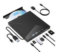 Lettore Blu-ray esterno 4K, lettore CD DVD +/-RW, masterizzatore portatile, unità ottica con slot for schede SD TF USB 3.0 Type-C