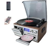 Lettore CD, Bluetooth E Cassette 10 In 1, Giradischi Retrò Con Telecomando, Altoparlanti Integrati, USB/SD, Ingresso Aux/uscita Di Linea RCA, A 3 Velocità(Brown)