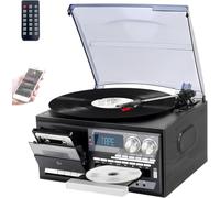 Lettore CD, Bluetooth E Cassette 10 In 1, Giradischi Retrò Con Telecomando, Altoparlanti Integrati, USB/SD, Ingresso Aux/uscita Di Linea RCA, A 3 Velocità(Black)