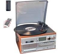 Lettore CD, Bluetooth E Cassette 10 In 1, Giradischi Retrò Con Telecomando, Altoparlanti Integrati, USB/SD, Ingresso Aux/uscita Di Linea RCA, A 3 Velocità(Light brown)