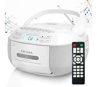 Lettore CD Boombox con Bluetooth, radio AM/FM, telecomando, doppio altoparlante stereo, lettore di cassette Combo per casa e bambini