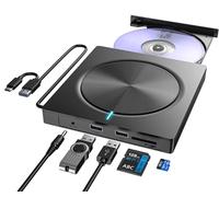Lettore CD DVD Esterno per PC Portatile, Masterizzatore DVD CD Esterno USB 3.0 e Type-C, Unità DVD Esterna CD/DVD -/+RW con 2 porte USB e Lettore di Schede TF/SD per Windows/MacOS/Linux/Laptop/Desktop