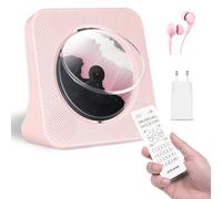 Lettore CD musica rosa, lettore CD portatile Bluetooth 5.0, lettore musicale domestico con altoparlanti HIFI integrati, radio FM, timer, porta USB, presa AUX, telecomando (include cavo per auricolari)