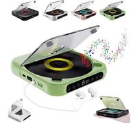 Lettore CD portatile compatibile con Bluetooth: suono Hi-Fi, riproduzione wireless e cablata, batteria ricaricabile, compatto e leggero, per viaggi, casa, auto (verde)