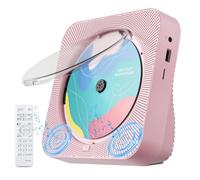 Lettore CD portatile con Bluetooth 5.1 Desktop lettore CD con altoparlanti Hi-Fi, telecomando, copertura antipolvere, display LED, radio FM Boombox, USB/AUX per casa, regalo, bambini (rosa)