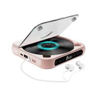 Lettore CD portatile con Bluetooth 5.3 | Suono Hi-Fi, batteria ricaricabile, riproduce CD/CD-R/CD-RW/MP3, lettore musicale for viaggi, auto, casa.(Pink)