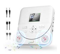 Lettore CD portatile con Bluetooth, FELEMAN Bluetooth con altoparlante/batteria ricaricabile/display/cuffie, Lettore CD per auto con cavo AUX, può inserire scheda TF, Bianco