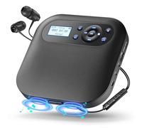 Lettore CD portatile con Bluetooth, NUOVO Lettore CD Discman ricaricabile per auto con FM, Due altoparlanti stereo, Anti-Skip, Due connettori per cuffie, Per regalo (Grigio Nero)