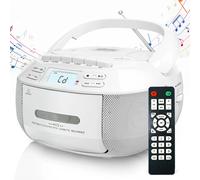 Lettore CD portatile con cassetta, stereo, supporta cassetta, CD, CD-R, CD-RW, CD MP3 e WMA-CD, per giovani e anziani, Bianco