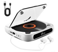 Lettore CD portatile con suono Hi-fi, batteria ricaricabile e connessione wireless, design compatto per uso domestico in viaggio, in auto, materiale ABS, colori multipli disponibili (bianco)
