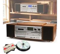 Lettore CD portatile con telecomando, lettore musicale desktop per la casa, doppio altoparlante integrato, supporta le funzioni di trascrizione