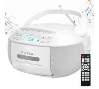 Lettore CD portatile, lettore CD desktop e lettore di cassette Combo con radio FM, riproduzione USB/AUX, suono stereo, telecomando, registrazione su nastro, alimentazione AC/DC,