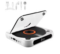 Lettore CD portatile, mini lettori CD ricaricabili 2025, lettore CD compatibile con Bluetooth, con altoparlanti e cuffie, lettori CD compatti personali, supporta CD/USB/BT per auto, casa e viaggi