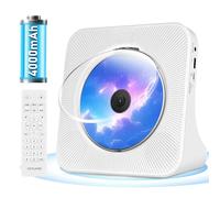 Lettore CD Portatile Ricaricabile da 4000 mAh, Radio Lettore CD Bluetooth con Doppio Altoparlante HIFI Incorporato, Telecomando, Timer, Auricolari, Riproduzione USB/AUX, Bianco