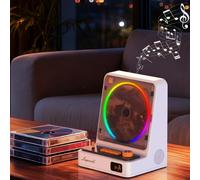 Lettore CD retrò 2026 con telecomando e luci d'atmosfera RGB | 6 ore di riproduzione, lettore CD MP3 WMA USB 3,5 mm AUX per auricolari per uso interno ed esterno,White