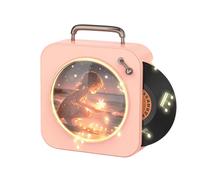 Lettore CD stereo vintage Bluetooth per dischi in vinile, piccolo, rosa