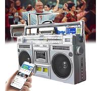 Lettore CD Stile retro anni '80, cassetta portatile/lettore/radio, 10 m trasmissione, SD/USB ingresso, 2 altoparlanti, per riunioni/viaggio