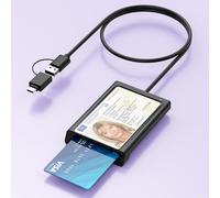 Lettore di carte con chip USB-A + USB-C con NFC,lettore di smart card USB-A +C Lettore DOD per carta d'identità e bancomat compatibile con Windows,Linux e Android,cavo da 95 cm