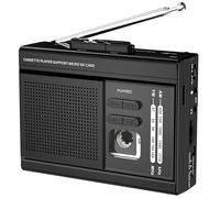 Lettore di cassette convertitore con radio AM FM, cassetta a MP3 tramite scheda SD, supporto lettore di cassette microfono esterno con jack per cuffie da 3,5 mm, alimentato da tipo C o (nero)