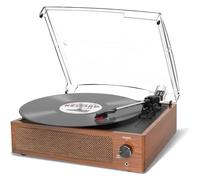 Lettore di dischi in vinile con 2 altoparlanti integrati, ricevitore Bluetooth, supporto giradischi vintage a 3 velocità, 3 dimensioni, riproduzione wireless, cuffie, ingresso AUX, RCA