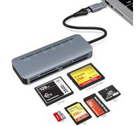 Lettore di schede CFast 2.0 6 in 1, USB 3.0, 5 Gbps, lettura simultanea per CFast/CF/SD/TF/MS/xD, lega di alluminio, Dual USB-C e USB-A, per iPhone 15/16/17, Android, MacBook, PC