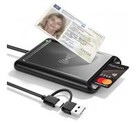 Lettore di schede chip 2 in 1, USB A e USB C con NFC, contatto e senza contatto (ISO 7816/14443), Plug & Play, compatibile con Windows/Linux/Mac (non per Android), per carta d'identità e carte