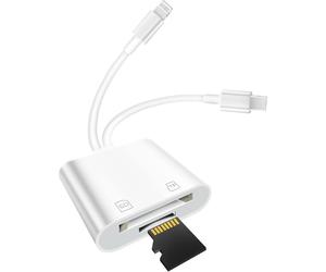 Lettore di schede con connettore Lightning per iPhone, connettore USB C e lettura/scrittura simultanea, plug and play per una condivisione di file