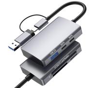 Lettore di schede di memoria 6 in 2 SD, CFast/SD/TF per iPhone/iPad/computer, CF/doppia USB Cund USB A 3.0 Gb/s con slot per schede TF/Micro SD/SDHC/SDXC/MMC