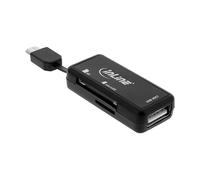 InLine Dual Flex 66776 - Lettore di schede OTG per SD MicroSD con porta USB e 2 slot per schede, colore: Nero